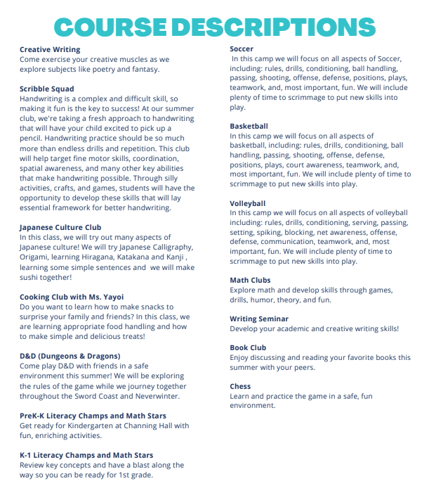 Channing Hall | Summer Classes